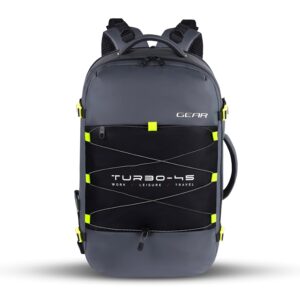 Gear Turbo 21"/45L Large Water Resistant Anti theft Laptop Backpack with Raincover | Backpack | Daypack |Briefcase | Travel Bag For Men/Women (Black - Grey)