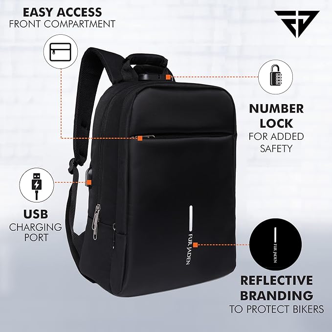 FUR JADEN Anti Theft Number Lock Backpack Bag with 15.6 Inch Laptop Compartment, USB Charging Port & Organizer Pocket for Men Women Boys Girls - Image 2