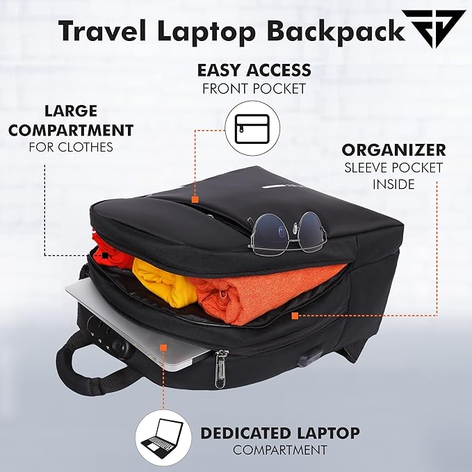 FUR JADEN Anti Theft Number Lock Backpack Bag with 15.6 Inch Laptop Compartment, USB Charging Port & Organizer Pocket for Men Women Boys Girls - Image 3