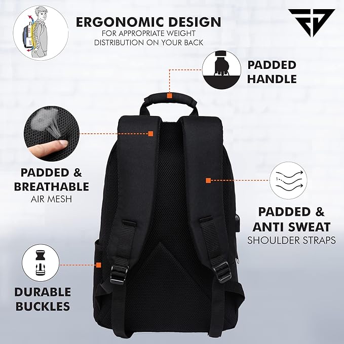 FUR JADEN Anti Theft Number Lock Backpack Bag with 15.6 Inch Laptop Compartment, USB Charging Port & Organizer Pocket for Men Women Boys Girls - Image 4