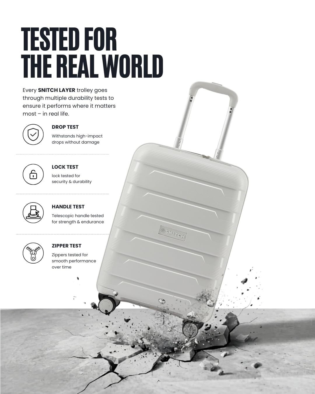 SNITCH Layer Cabin Size Light Grey Polypropylene Hard Travel Suitcase - Trolley Bag Small & Luggage with 8 Wheels, Premium Lock, Wet & Dry Pouch & Free Shoe Bag - Image 3